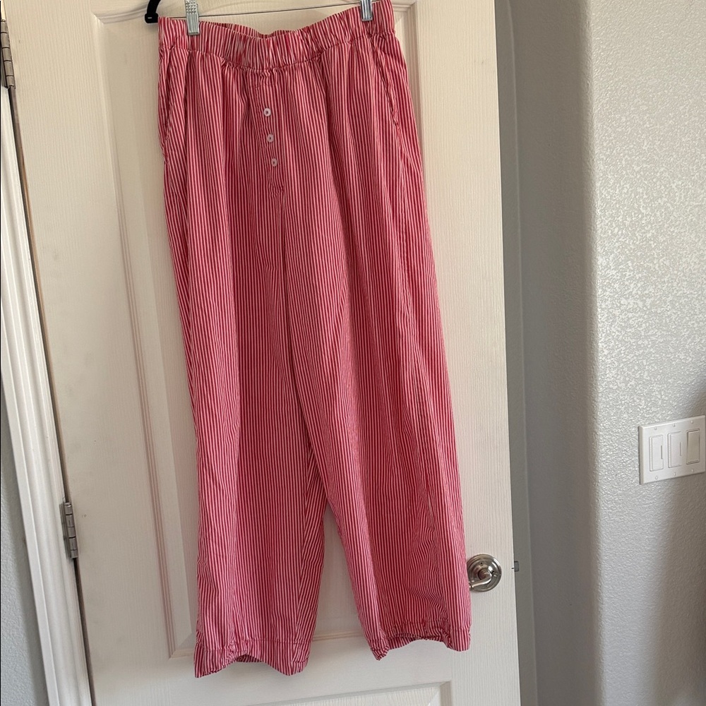 Daily Drills!!! M/L Red and White Striped Wide-Leg Pants